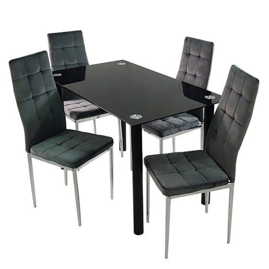 Stół NICEA czarny i 4 krzesła MONAKO VELVET szare BMDesign