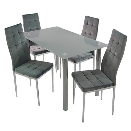 Stół NICEA szary i 4 krzesła MONAKO VELVET szare BMDesign