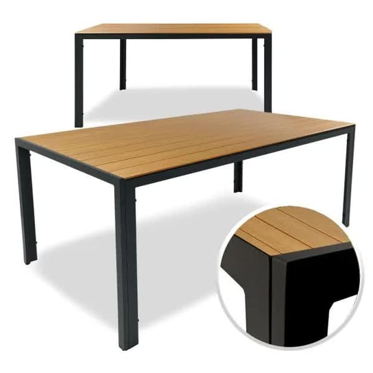 Stół ogrodowy metal prostokąt ALLEN 205x90x74cm czarny + naturalny Kontrast