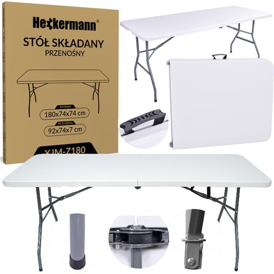 Stół Składany 180X74Cm Turystyczny Heckermann Xjm-Z180 Biały Heckermann