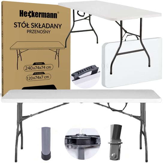 Stół składany 240x75x74cm Heckermann Z240 Biały Ogrodowy stół turystyczny Heckermann