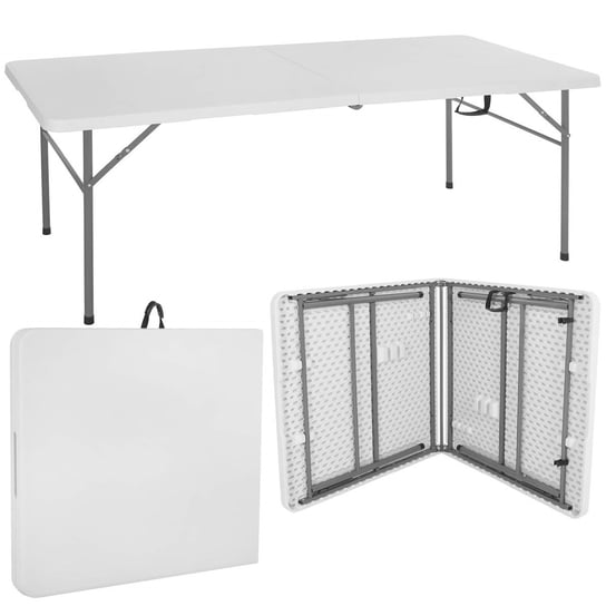 Stół składany cateringowy 200 x 90 x 74 cm stolik ogrodowy turystyczny walizka biały Springos