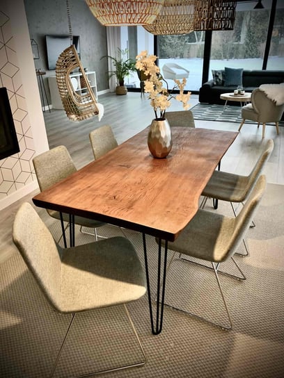 Stół z blatem drewnianym 160 x 80 cm na stalowych nogach typu hairpin Woodentino