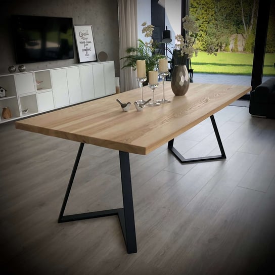 Stół z blatem drewnianym 2x1m na stalowych skośnych nogach Woodentino