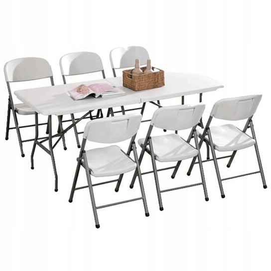 Stół z Krzesłami Stół Krzesła Rozkładane Ogrodowe Bankietowe Białe Zestaw 7 Viking