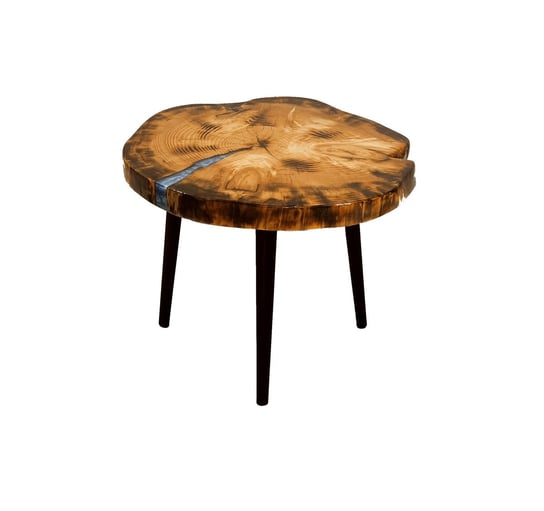 Stół Z Plastra Drewna Żywica Epoksydowa 60 cm x 62 cm x 5,5 Cm | Opalany, Brokat Pdos_114605_Z06 / Wood & Resin WOOD & RESIN