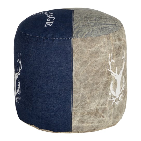 Stołek okrągły Ø 35x43 cm niebieski płótno/jeans z bawełnianym wypełnieniem - WOMO-DESIGN