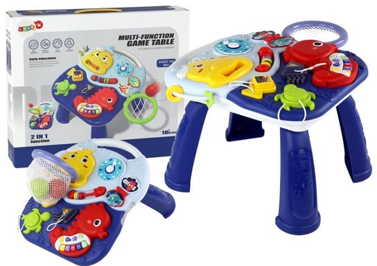 Stolik Edukacyjny 2w1 Zwierzęta Morskie Pianinko Zegar Kosz Piłki Lean Toys