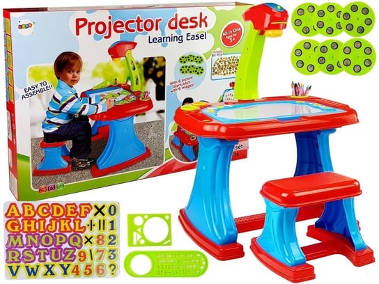 Stolik Edukacyjny z Projektorem Krzesełko Kredki Magnesy Literki i Cyfry Lean Toys