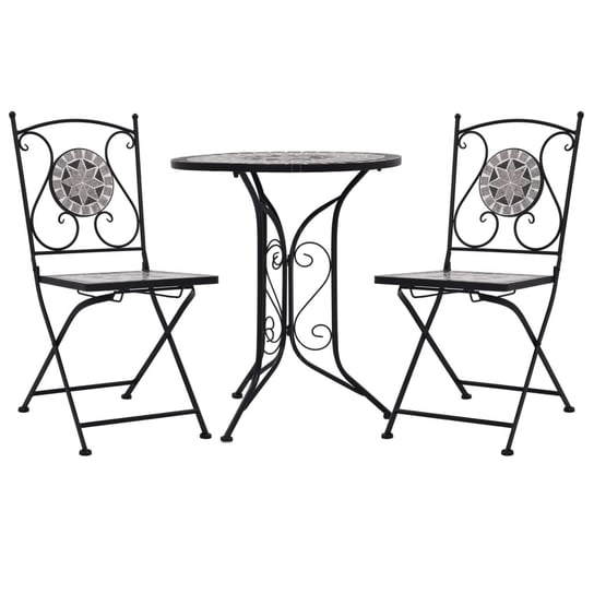 Stolik i krzesła mozaikowe, szaro-czarne, 61x71cm, Zakito Europe