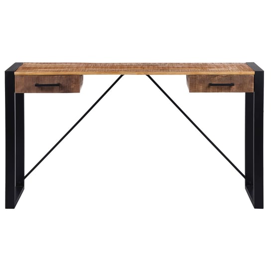 Stolik konsolowy z 2 szufladami 140x40 cm naturalny/czarny drewno akacjowe z metalową ramą - WOMO-DESIGN