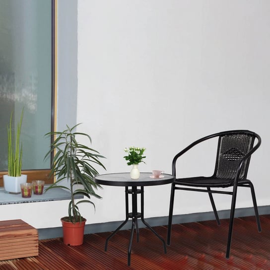 Stolik ogrodowy okrągły na balkon metal i szkło czarny Springos