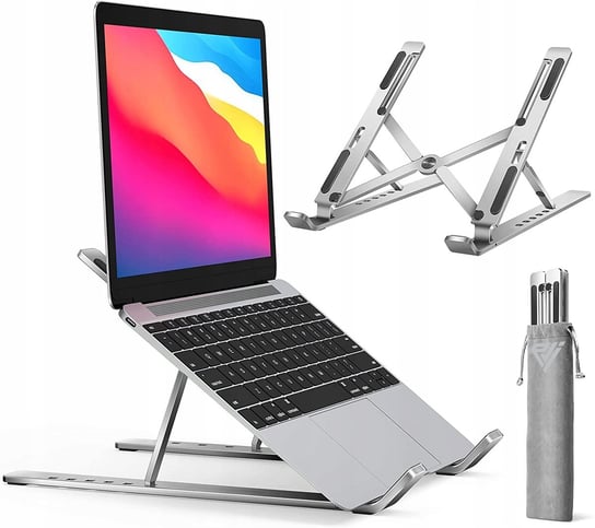 Stolik pod laptopa metalowy składany, podstawka do tabletu z pokrowcem - srebrny EVI