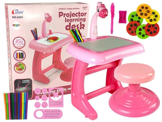 Stolik Tablica Do Rysowania Krzesełko Projektor Różowy Pisaki Obrazki Lean Toys