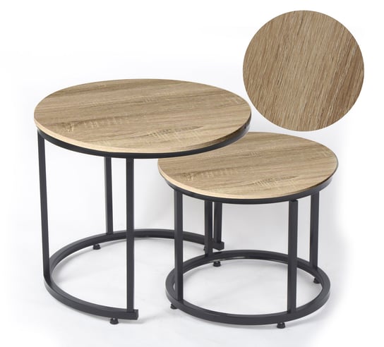 Stoliki kawowe okrągłe zestaw 2 szt stolik okrągły industrialny loft dąb sonoma Inna marka