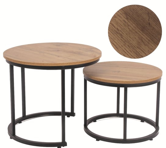 Stoliki kawowe okrągłe zestaw 2 szt stolik okrągły loft dąb naturalny Inna marka