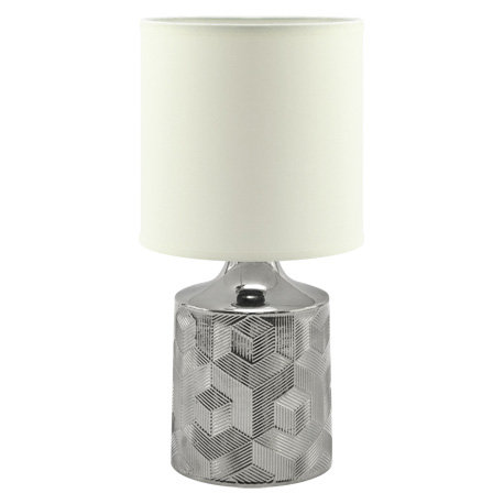 Stołowa LAMPA stojąca LINDA 03785 Ideus ceramiczna LAMPKA abażurowa wzorki biała chrom IDEUS