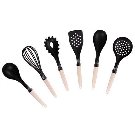 Stoneline Natural Line 21582 Kitchen utensil set, 6 pc(s), Dishwasher proof, Black/Beige Stoneline