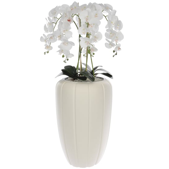 Storczyk sztuczny biały w donicy bukiet kwiaty H 112 cm donica kremowa Botle