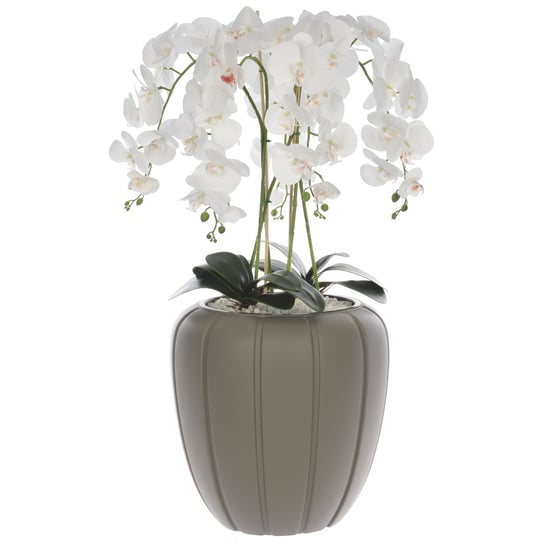 Storczyk sztuczny biały w donicy bukiet kwiaty H 90 cm donica szara Botle