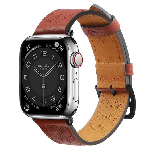 Strap Leather skórzany pasek Apple Watch Ultra, SE, 8, 7, 6, 5, 4, 3, 2, 1 (49, 45, 44, 42  mm) opaska bransoleta czerwony Hurtel