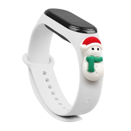 Strap Xmas Opaska Braders Do Xiaomi Mi Band 6 / Mi Band 5 Silikonowy Pasek Bransoletka Biały (Bałwanek 1) Braders