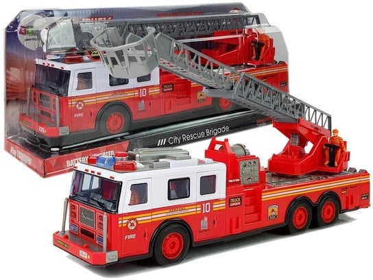 Straż Pożarna z Napędem Frykcyjnym Efekty Świetlne Dźwiękowej Otwierane Drzwi Szyby Rozsuwana Drabina 38cm Lean Toys