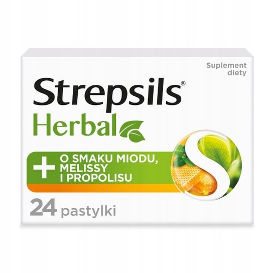 Strepsils Herbal pastylki do ssania łagodzące podrażnione gardło i struny głosowe suplement diety miód melisa i propolis 24szt. Strepsils