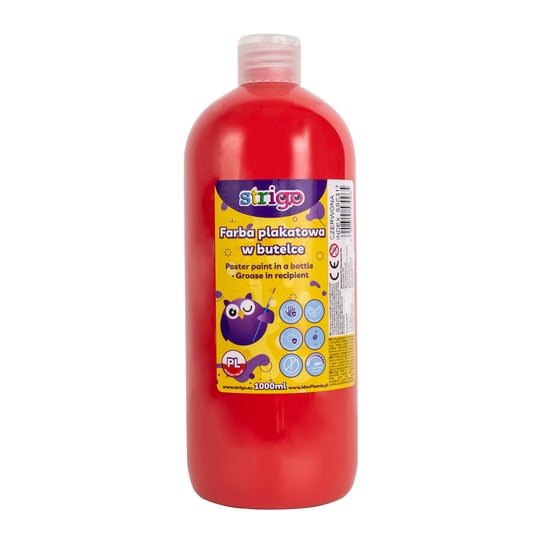 Strigo, Farba plakatowa w butelce, 1000 ml, Czerwona Strigo