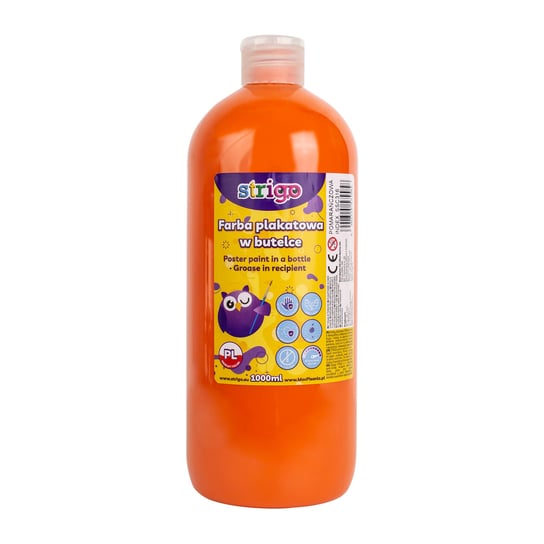 Strigo, Farba plakatowa w butelce, 1000 ml, Pomarańczowa Strigo