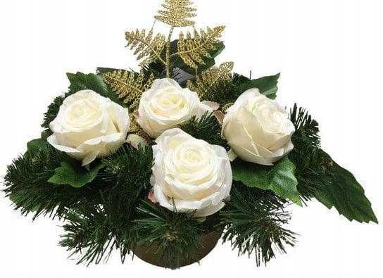 Stroik Na Cmentarz Białe Róże W Donicy Gotowa Kompozycja Wiązanka Kwiatami DOMOSFERA