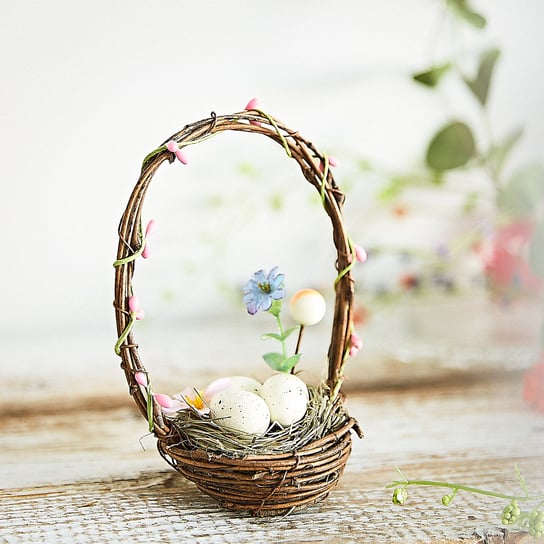Stroik wielkanocny MANIE koszyczek z jajkami i kwiatkami 16 cm HOMLA Homla