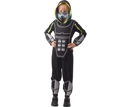 Strój dla dzieci Cyber Bohater (bluzka z kapturem, spodnie, maska reagująca na dźwięk, zbroja, ochraniacze na ręce i nogi), rozm. 110/120 cm GODAN