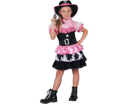 Strój dla dzieci Różowa Kowbojka (kapelusz, sukienka, apaszka, pasek), rozm. 120/130 cm GoDan