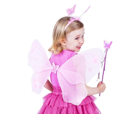 Strój dla dzieci  Różowy Motylek (skrzydła, opaska, różdżka), rozm. 3-6 lat GoDan