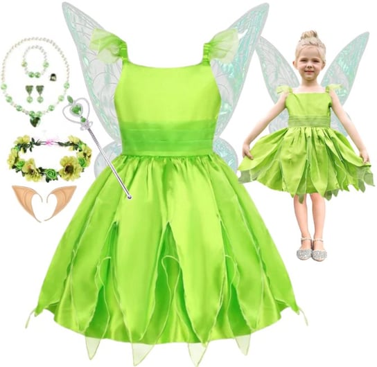 Strój Elfa Wróżki Motyl Sukienka Dzwoneczek Leśny Przebranie Na Bal 146 152 Hopki