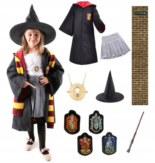 STRÓJ HERMIONA HARRY POTTER ZESTAW 13 ELEM 7-8L +MATERIAŁOWY PERON na DRZWI Cogio