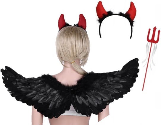 Strój Kostium Diabeł Diablica Halloween Skrzydła Rogi Hopki