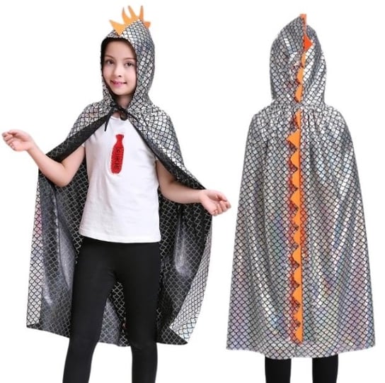 Strój Kostium Peleryna Dinozaur Smok Dino Halloween Karnawał Unisize 104 140 Cm 4-10L Srebrna Hopki