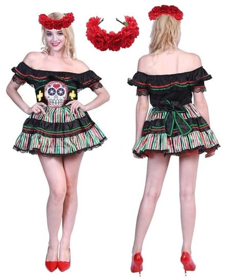 Strój Kostium Przebranie Na Halloween Meksykanka Czaszka Coco Sukienka 152/164 Xs/S Wianek Hopki