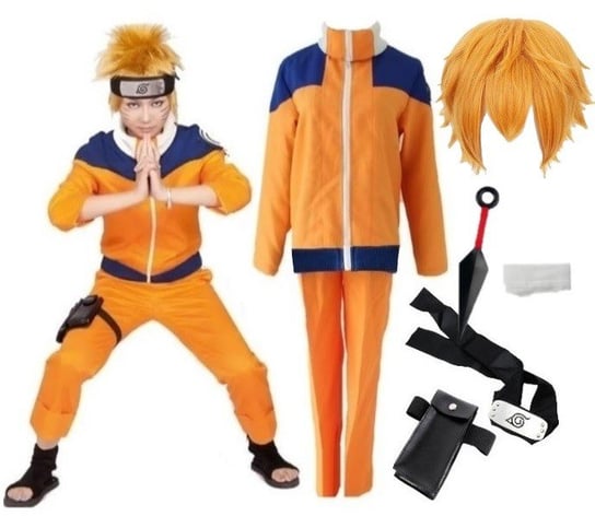 Strój Kostium Przebranie Uzumaki Naruto Anime Cosplay Peruka 158/164 S/M Zestaw Hopki