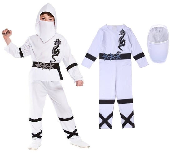 Strój Kostium Przebranie Wojownik Ninja Dla Dzieci Biały 128/134       (L)   J Ii 15 C Hopki
