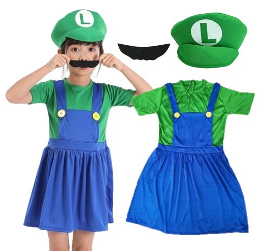 Strój Kostium Sukienka Luigi Super Mario 122/128 Hopki