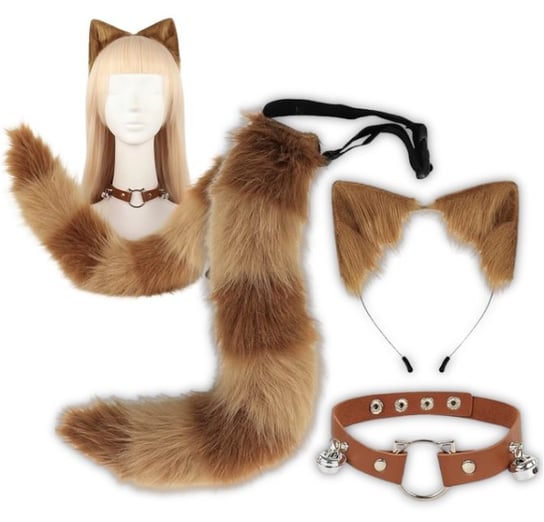 Strój Kota Lisa Wilka Furry Therian Ogon Uszy Choker Zestaw Cosplay Futszak Brązowy Inna marka