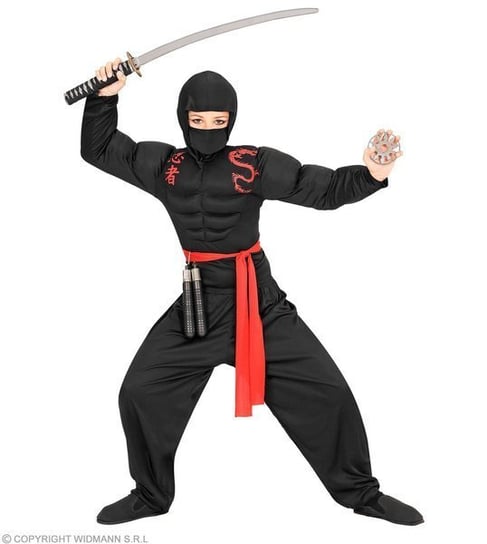 Strój ninja czerwony pas, rozmiar 128 Widmann
