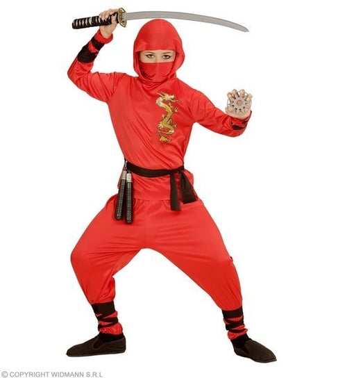 Strój ninja czerwony, rozmiar 128 Widmann