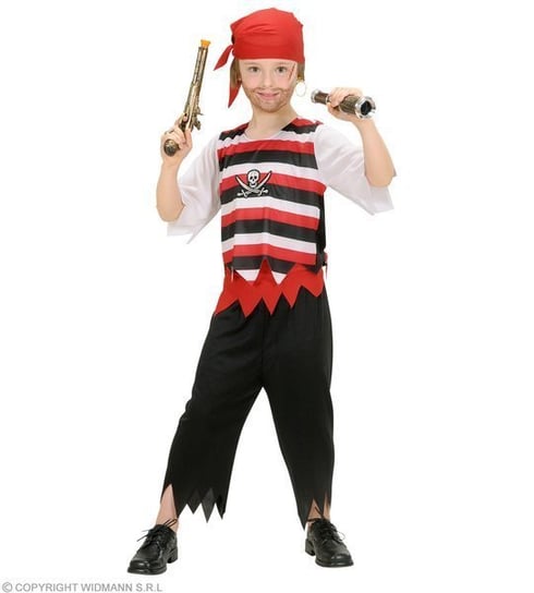 Strój pirat w czerwone paski, rozmiar 128 Widmann