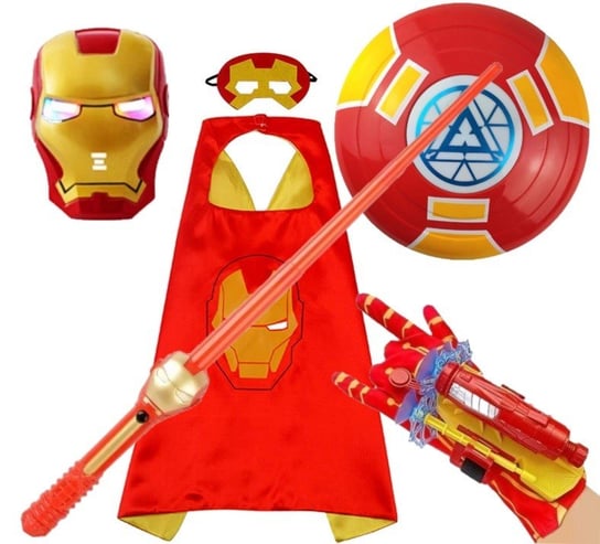 Strój Przebranie Iron Man Zestaw 5 Części Maska Miecz Peleryna Tarcza Wyrzutnia Hopki