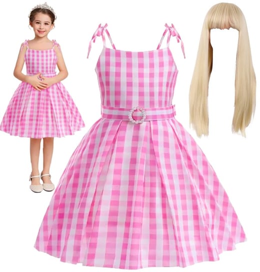Strój Przebranie Kostium Sukienka Barbie Różowa Na Bal Karnawał Peruka Włosy 110/116 Hopki