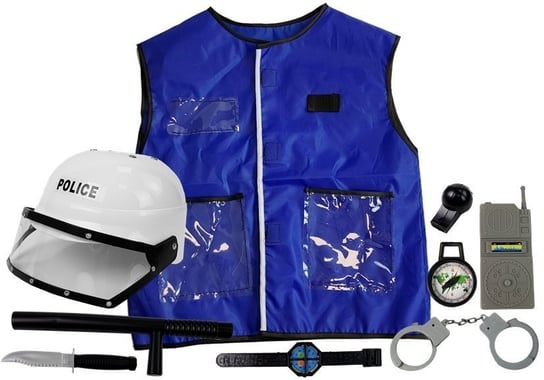 Strój zestaw policjant przebranie kostium dla dziecka kask kajdanki krótkofalówka pałka policyjna Lean Toys